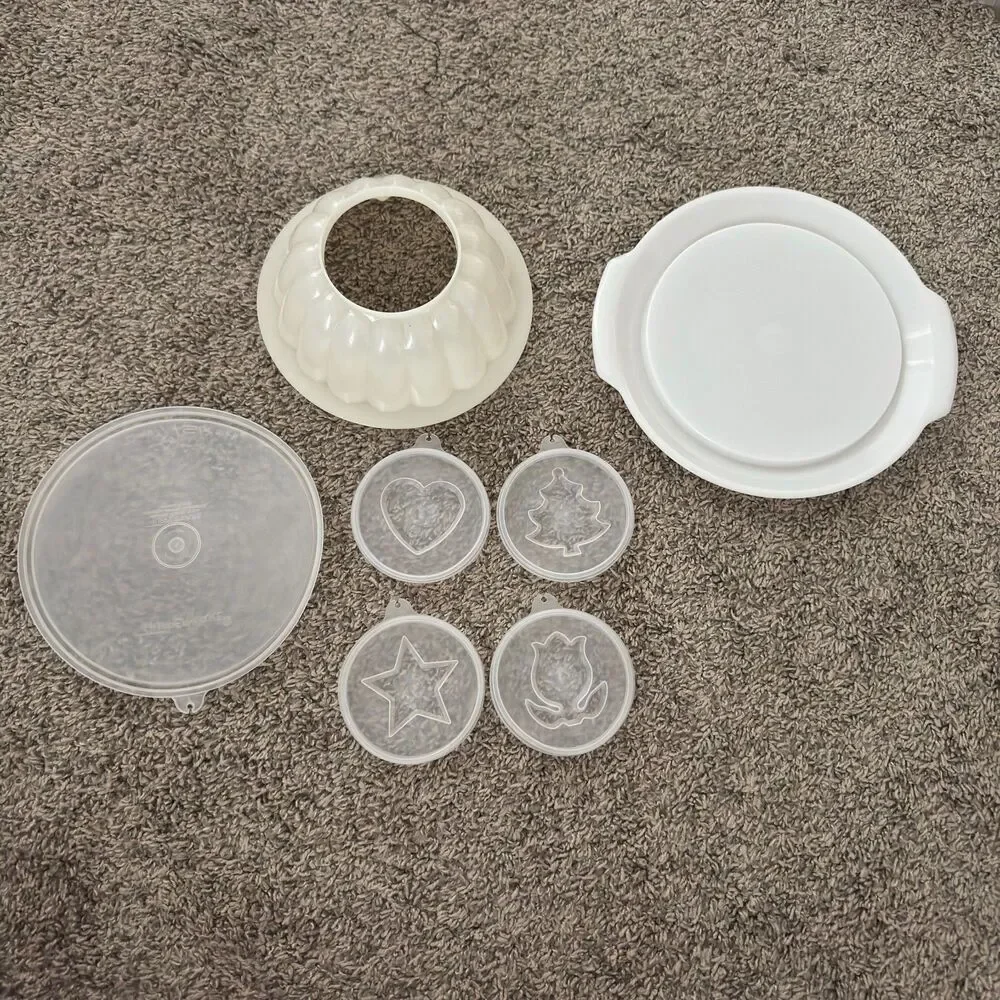 Vintage Tupperware Jel-N-Serve Jello Mold 616 Set w/ 4 Design Seals & Tray - USA